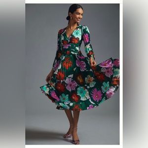 By Anthropologie pleaded V-neck dress